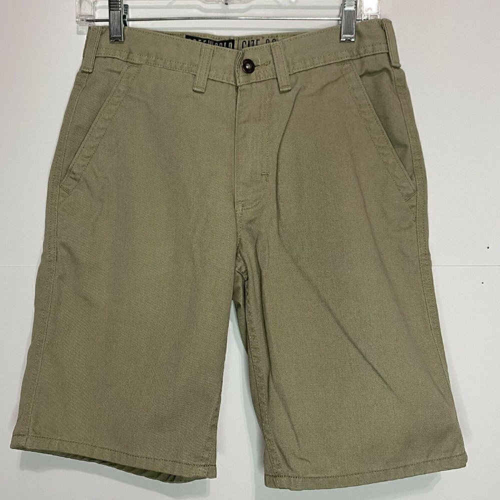 Free World Sz 28 Chino Shorts Khaki Flat Front 10” Inseam